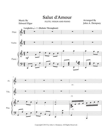 Salut d'Amour (Love's Greeting): Trio for Flute, Violin and Piano image number null
