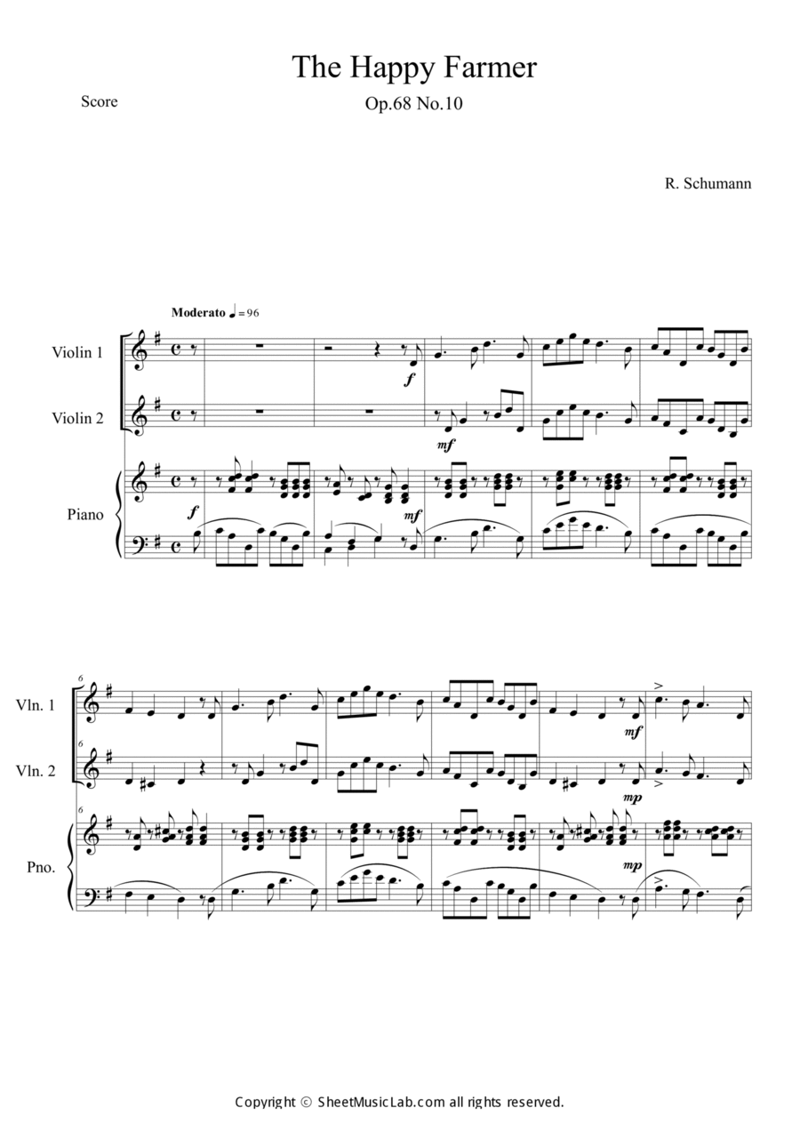 The Happy Farmer Op.68 No.10 (in G) Piano Trio scores gallery preview page 1