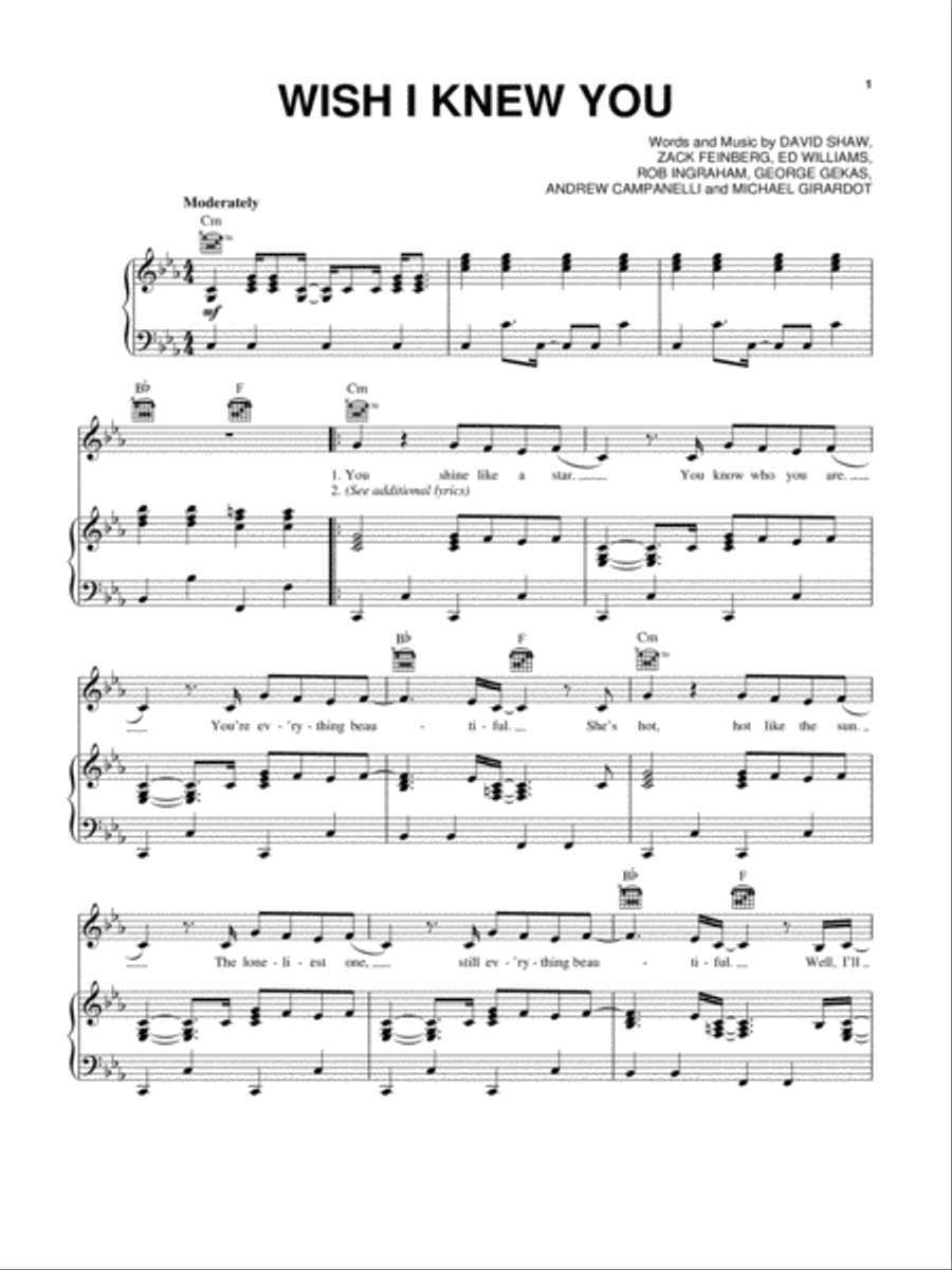 Wish I Knew You Wish I Knew You Piano, Vocal, Guitar scores gallery preview page 1