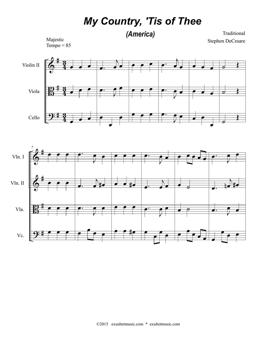My Country, 'Tis Of Thee (America) (for String Quartet) String Quartet scores gallery preview page 2