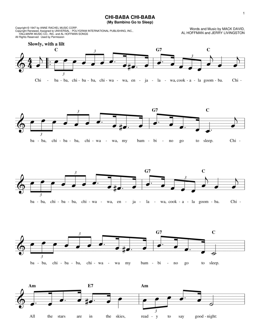 Chi-Baba Chi-Baba (My Bambino Go To Sleep) Piano scores gallery preview page 1