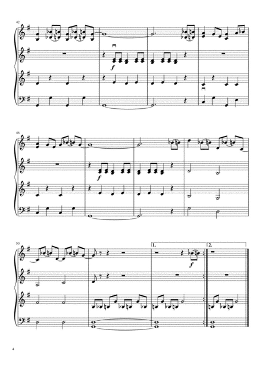 Saint Louis Blues (three violins and cello) String Quartet scores gallery preview page 5