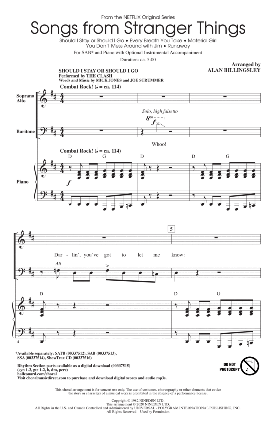 Songs from Stranger Things (arr. Alan Billingsley) 3-Part scores gallery preview page 1