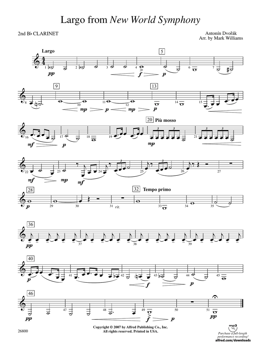 Largo from New World Symphony: 2nd B-flat Clarinet