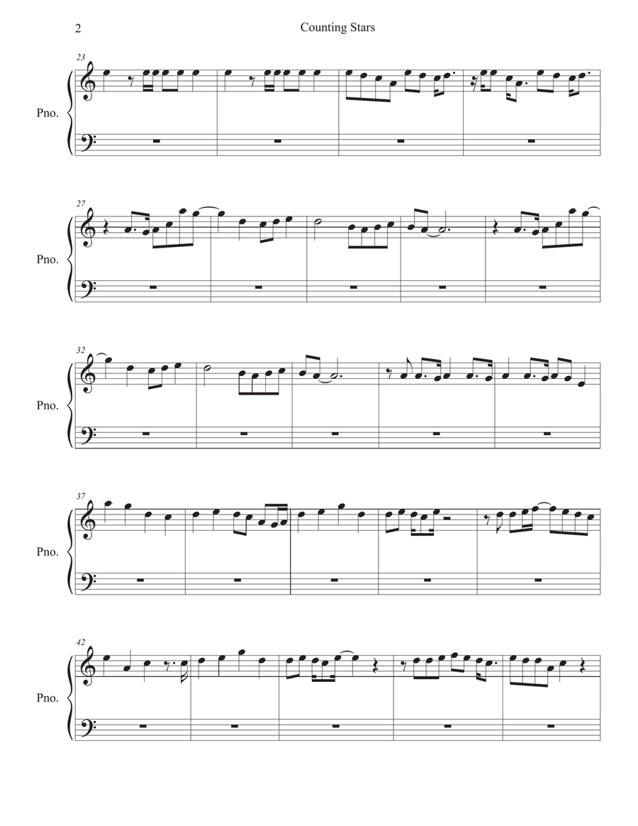 Counting Stars Easy Piano scores gallery preview page 2