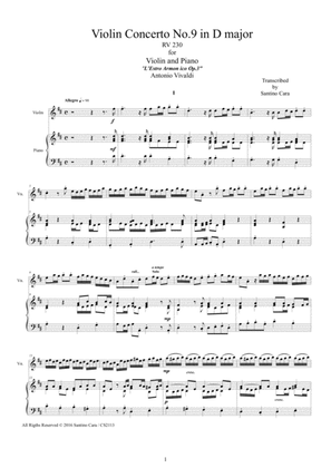 Book cover for Vivaldi - Violin Concerto No.9 Op.3 in D major RV 230 for Violin and Piano