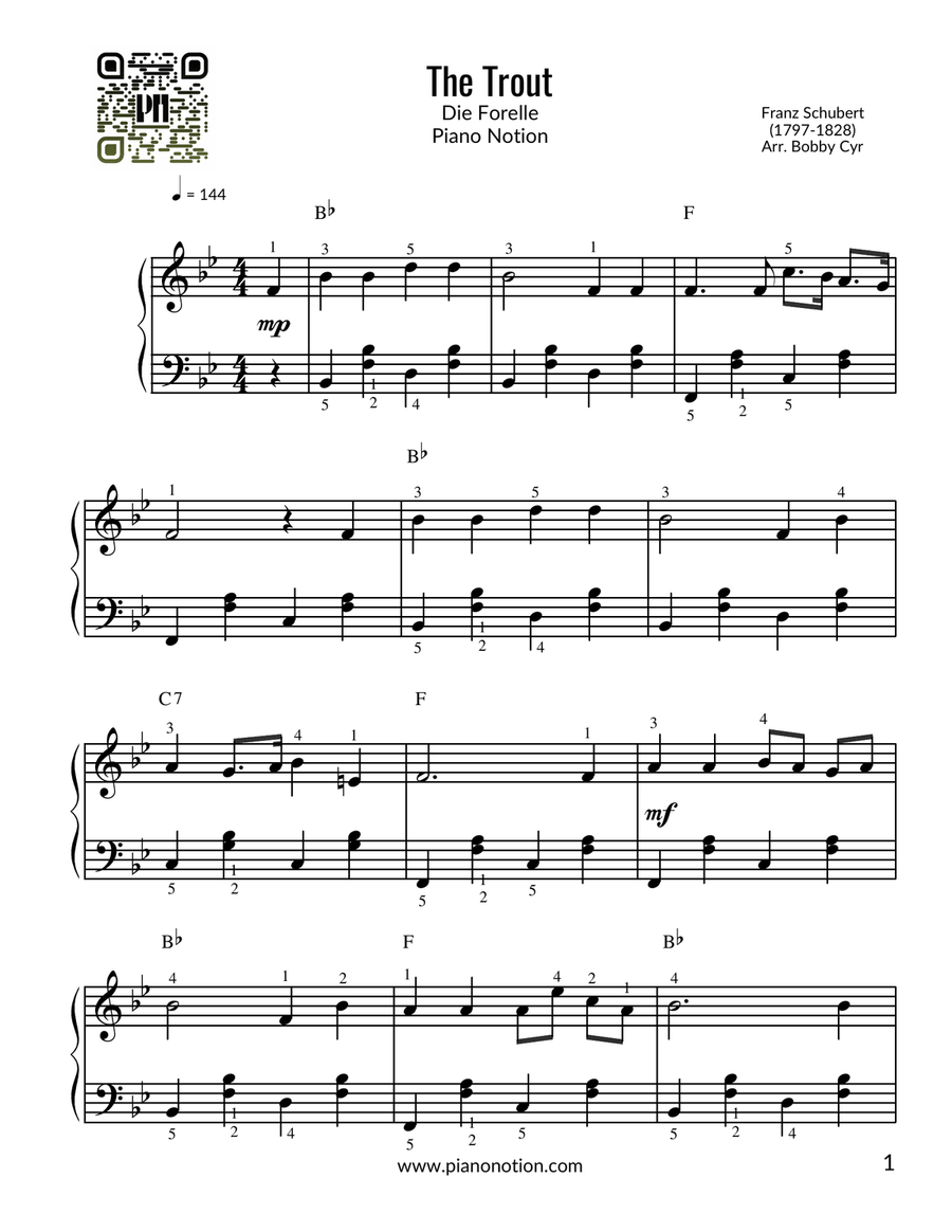The Trout - Die Forelle (Piano Solo) Easy Piano scores gallery preview page 1