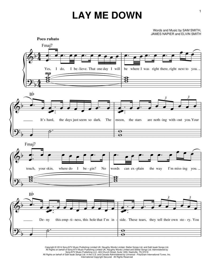 Lay Me Down Easy Piano scores gallery preview page 1