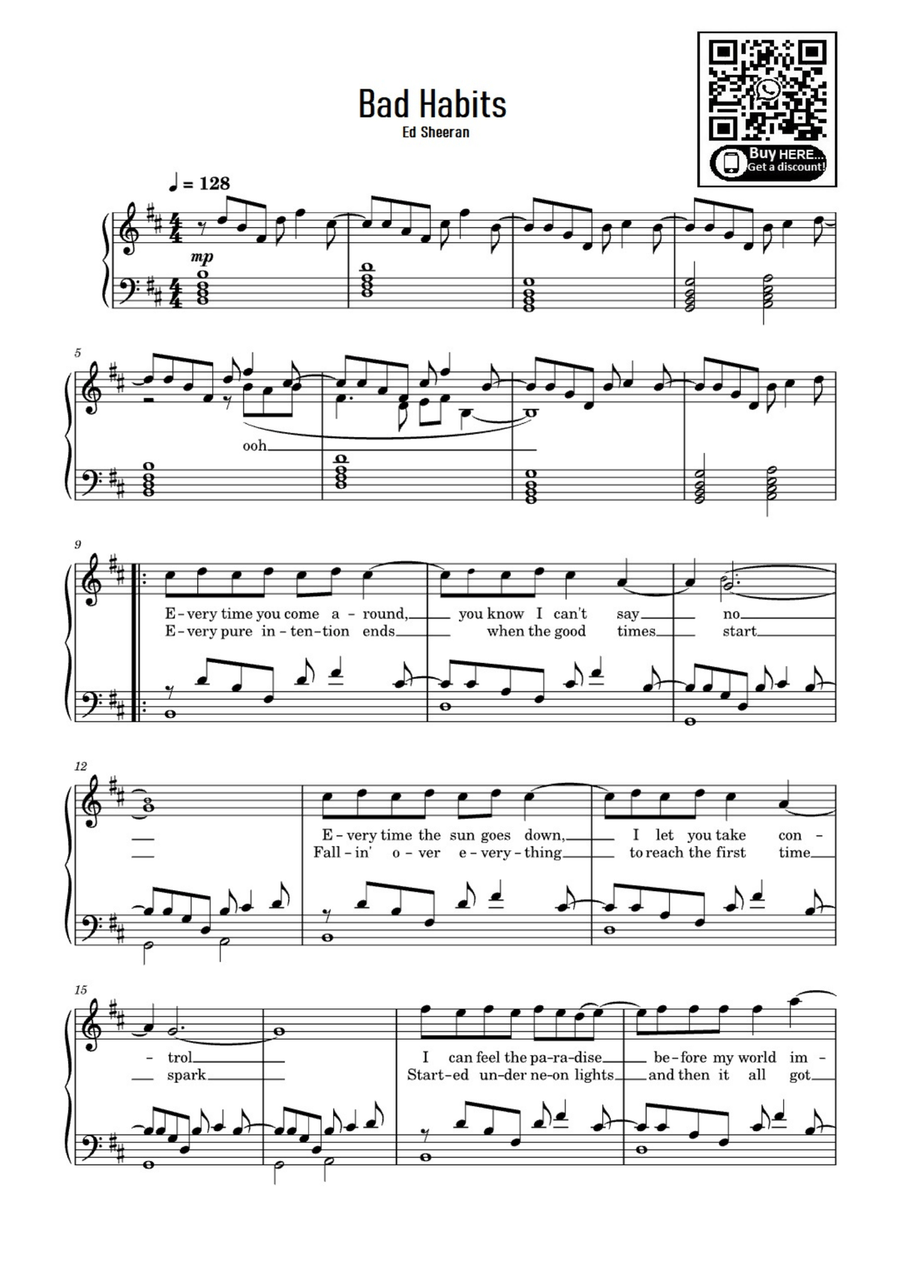 Bad Habits Easy Piano scores gallery preview page 1