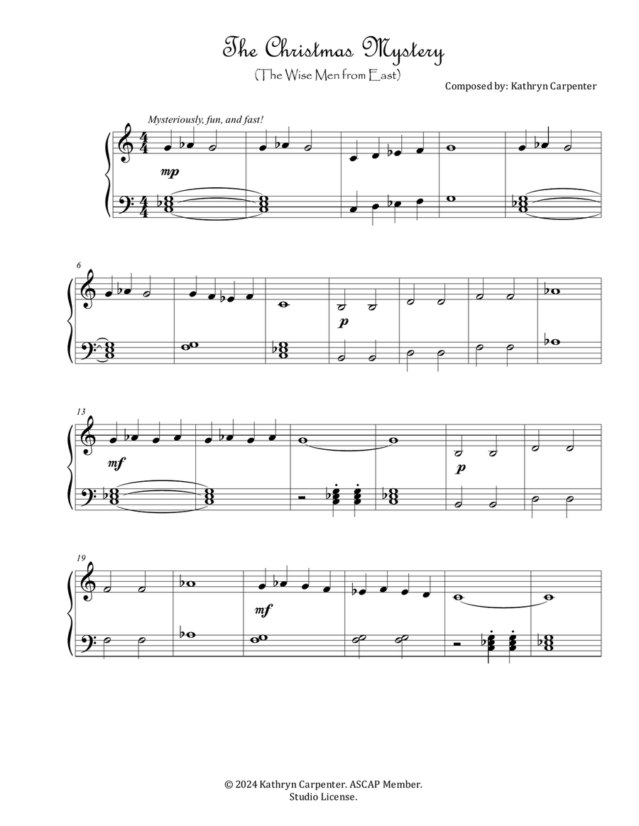 The Christmas Mystery: Wise Men from the East (Easy Piano) Easy Piano scores gallery preview page 1