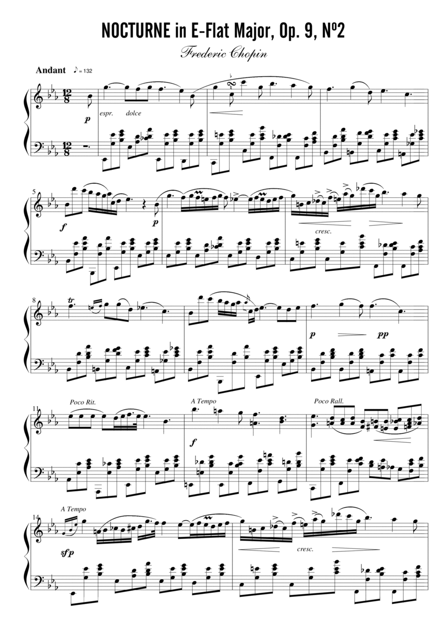 Nocturne In E-Flat Major, Op. 9, No. 2 Piano Solo scores gallery preview page 1