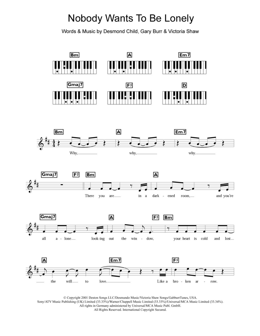 Nobody Wants To Be Lonely Piano Solo scores gallery preview page 1