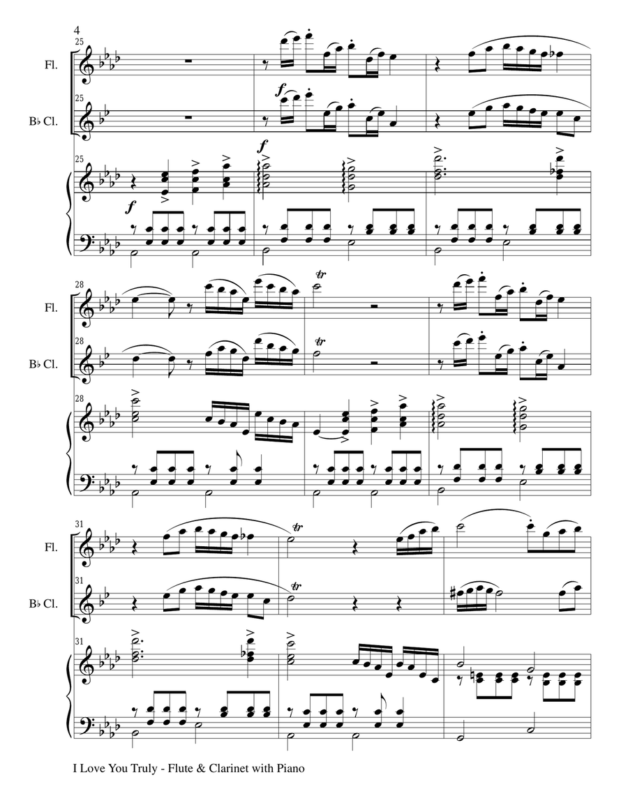 I LOVE YOU TRULY (Trio – Flute, Bb Clarinet, and Piano with Score and Parts) Small Ensemble scores gallery preview page 4