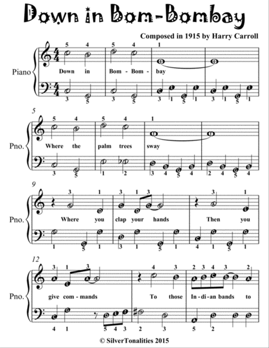 Down In Bom Bombay Easiest Piano Sheet Music for Beginner Pianists Easy Piano scores gallery preview page 2
