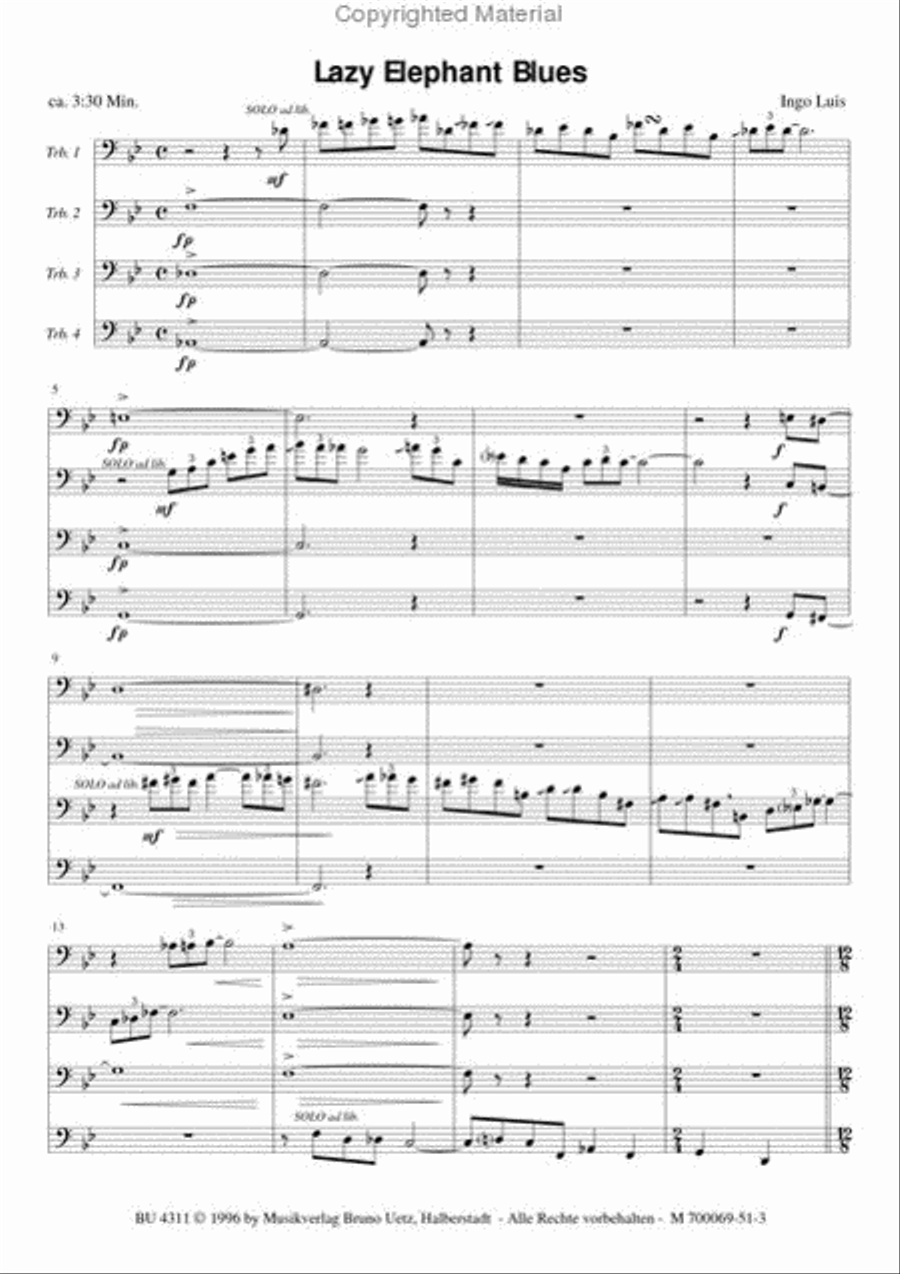 Lazy Elephant Blues Trombone Quartet scores gallery preview page 2