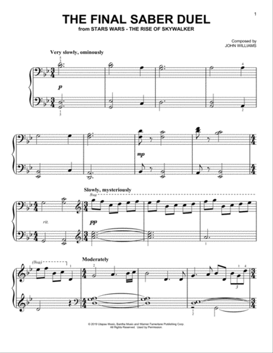 The Final Saber Duel (from The Rise Of Skywalker) Easy Piano scores gallery preview page 1