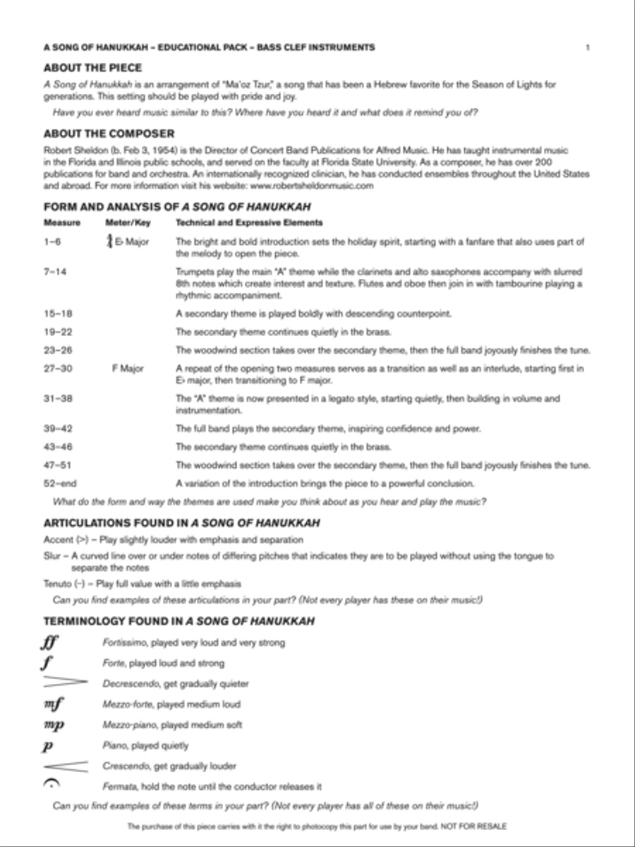 A Song of Hanukkah: Bass Clef Educational Pack Concert Band scores gallery preview page 1