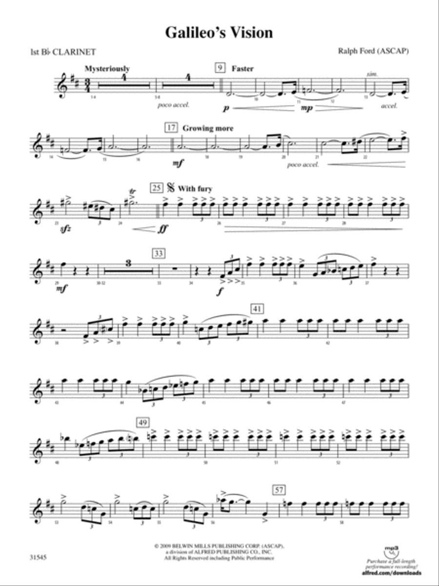 Galileo's Vision: 1st B-flat Clarinet Full Orchestra scores gallery preview page 1
