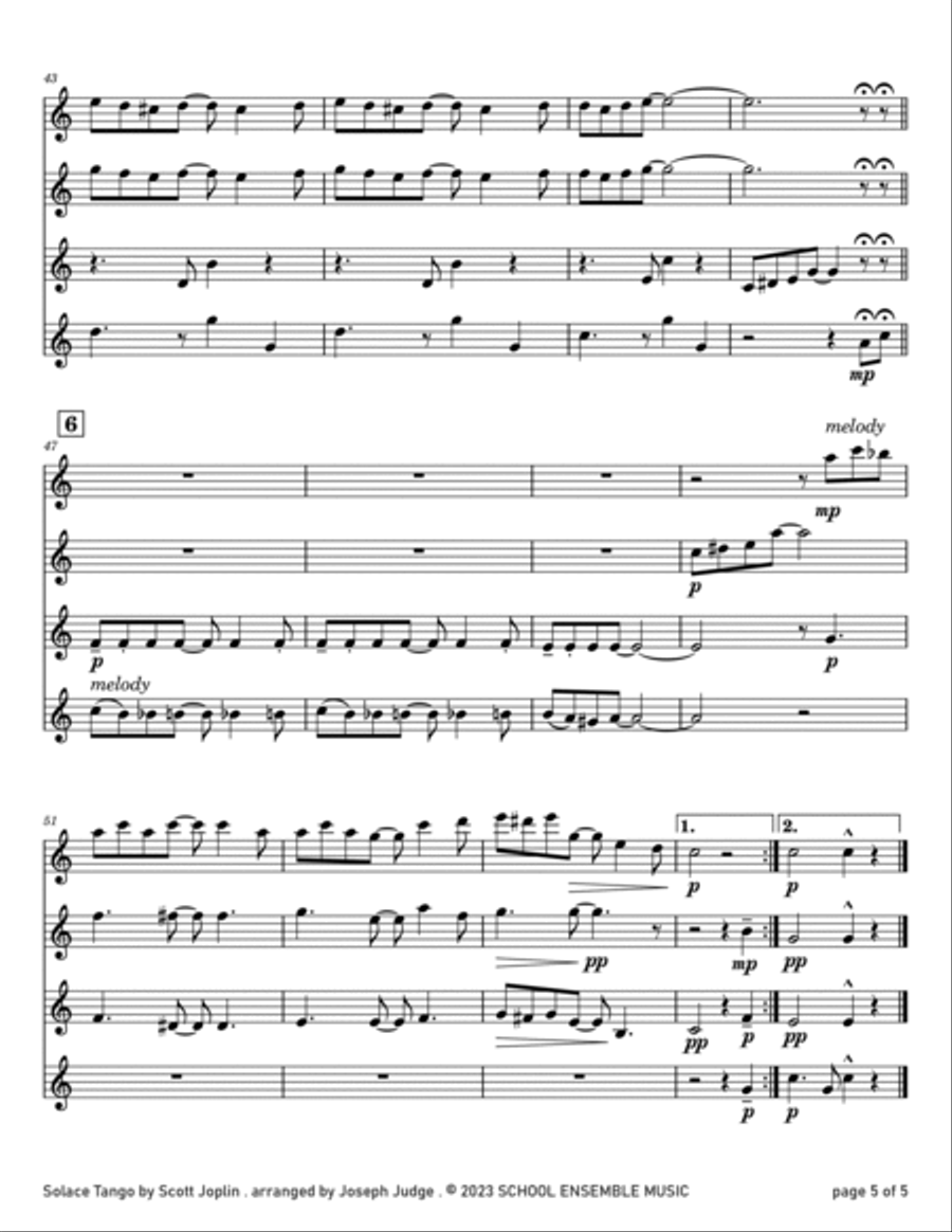 Solace Tango by Scott Joplin for Clarinet Quartet in Schools Clarinet Quartet scores gallery preview page 5