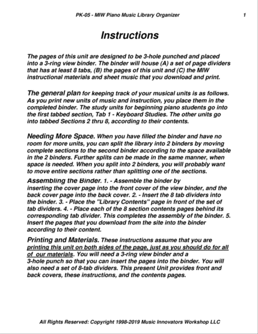 PK-05 - MIW Piano Music Library Organizer Organ scores gallery preview page 1