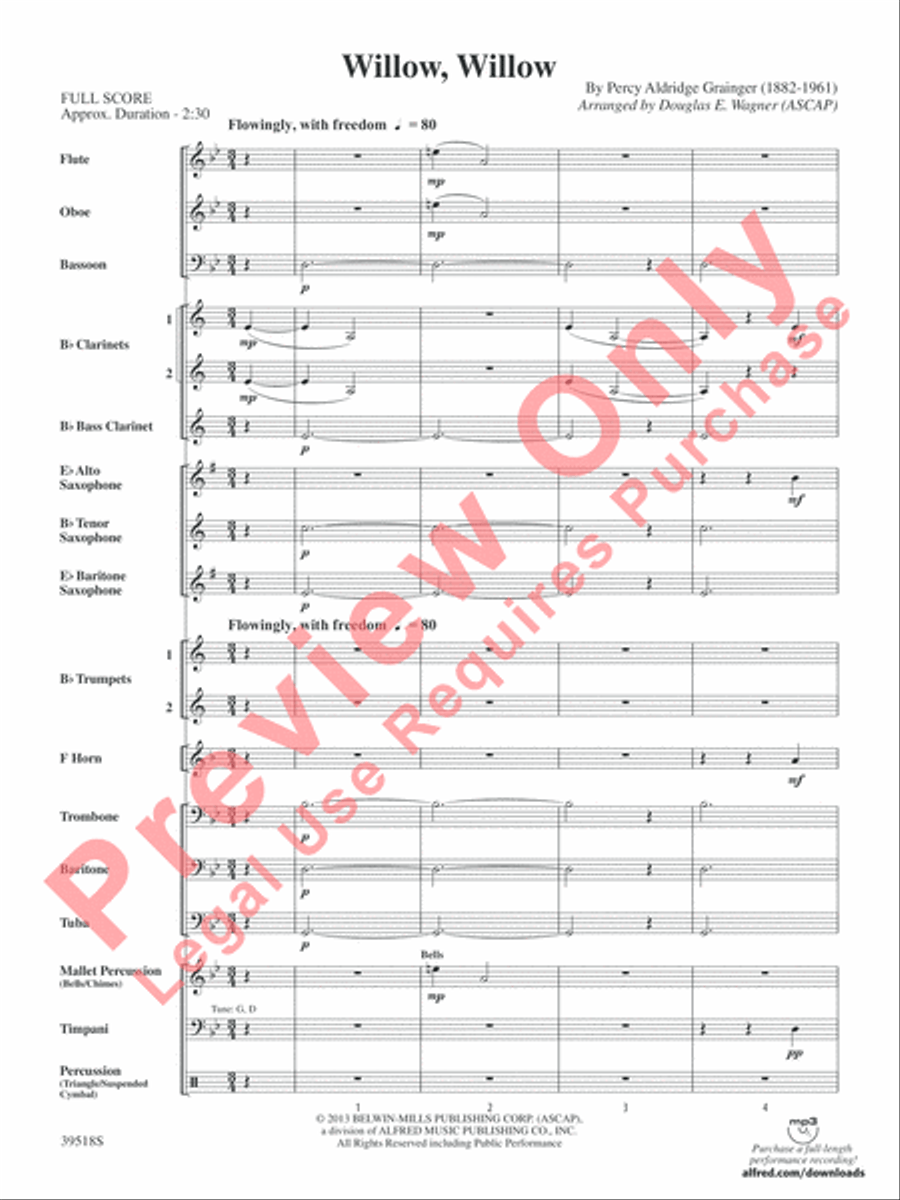 Willow, Willow Willow, Willow Concert Band scores gallery preview page 3