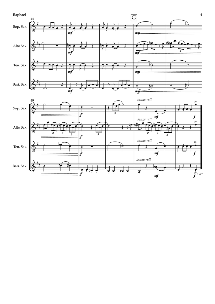Raphael - Super Chill Cat from The Cat Suite (saxophone quartet - SATB) Saxophone Quartet scores gallery preview page 4