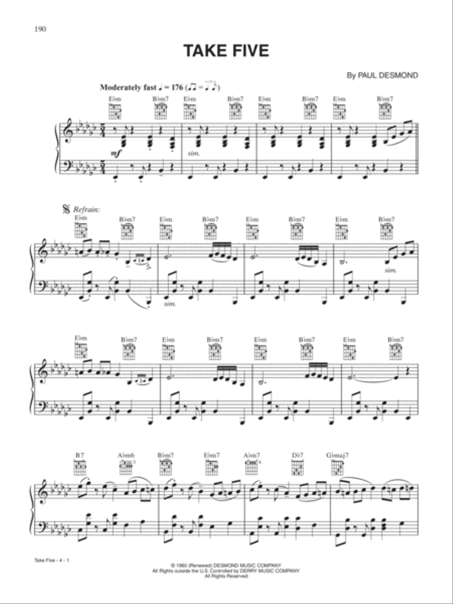 Take Five Piano, Vocal, Guitar scores gallery preview page 1