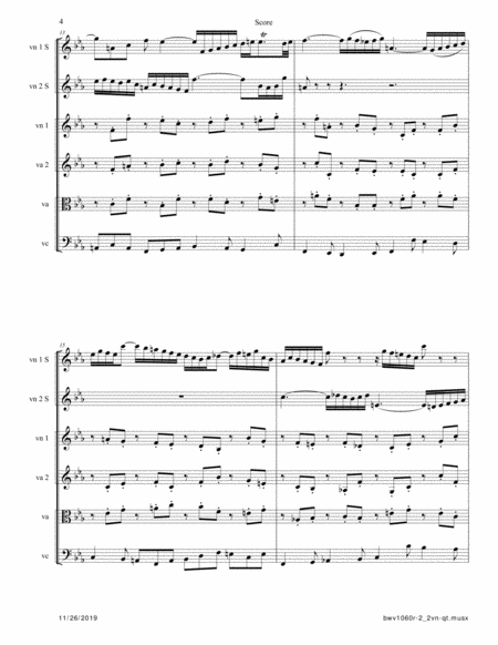 Bach: Concerto for Oboe, Violin and Strings BWV 1060 R arr. for 2 Violins and String Quartet - Mvt 2 image number null