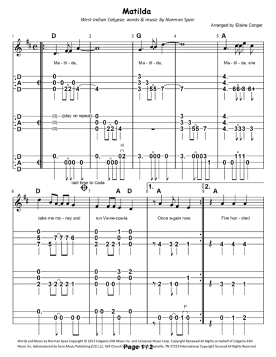 Matilda, Matilda Dulcimer scores gallery preview page 2