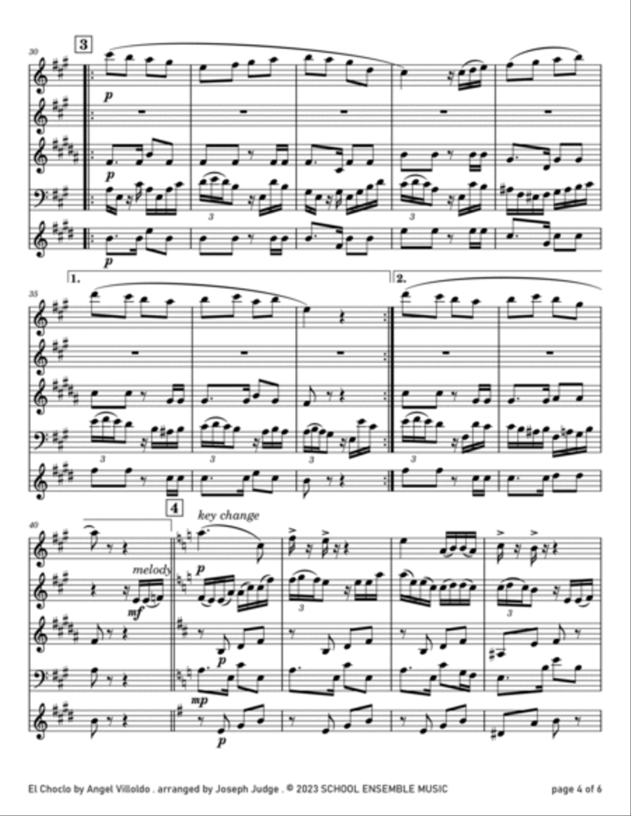 El Choclo by Villoldo for Woodwind Quartet in Schools Woodwind Quartet scores gallery preview page 4