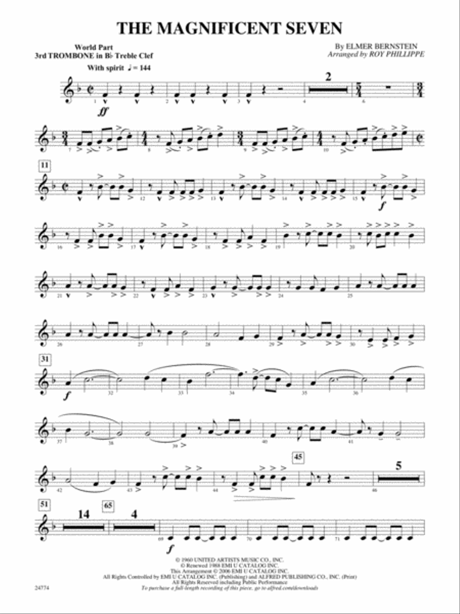 The Magnificent Seven: (World Part) 3rd B-flat Trombone T.C. Concert Band scores gallery preview page 1