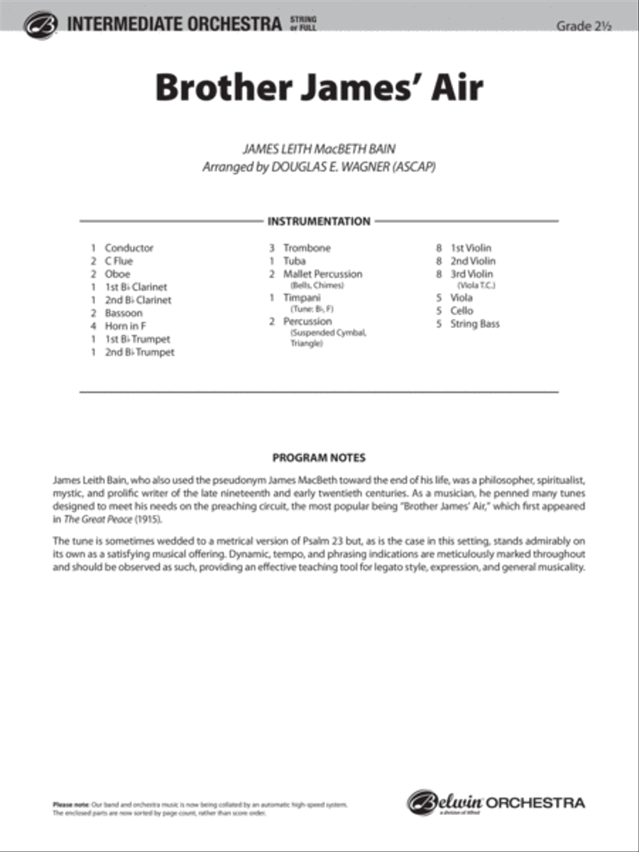 Brother James' Air: Score Full Orchestra scores gallery preview page 1