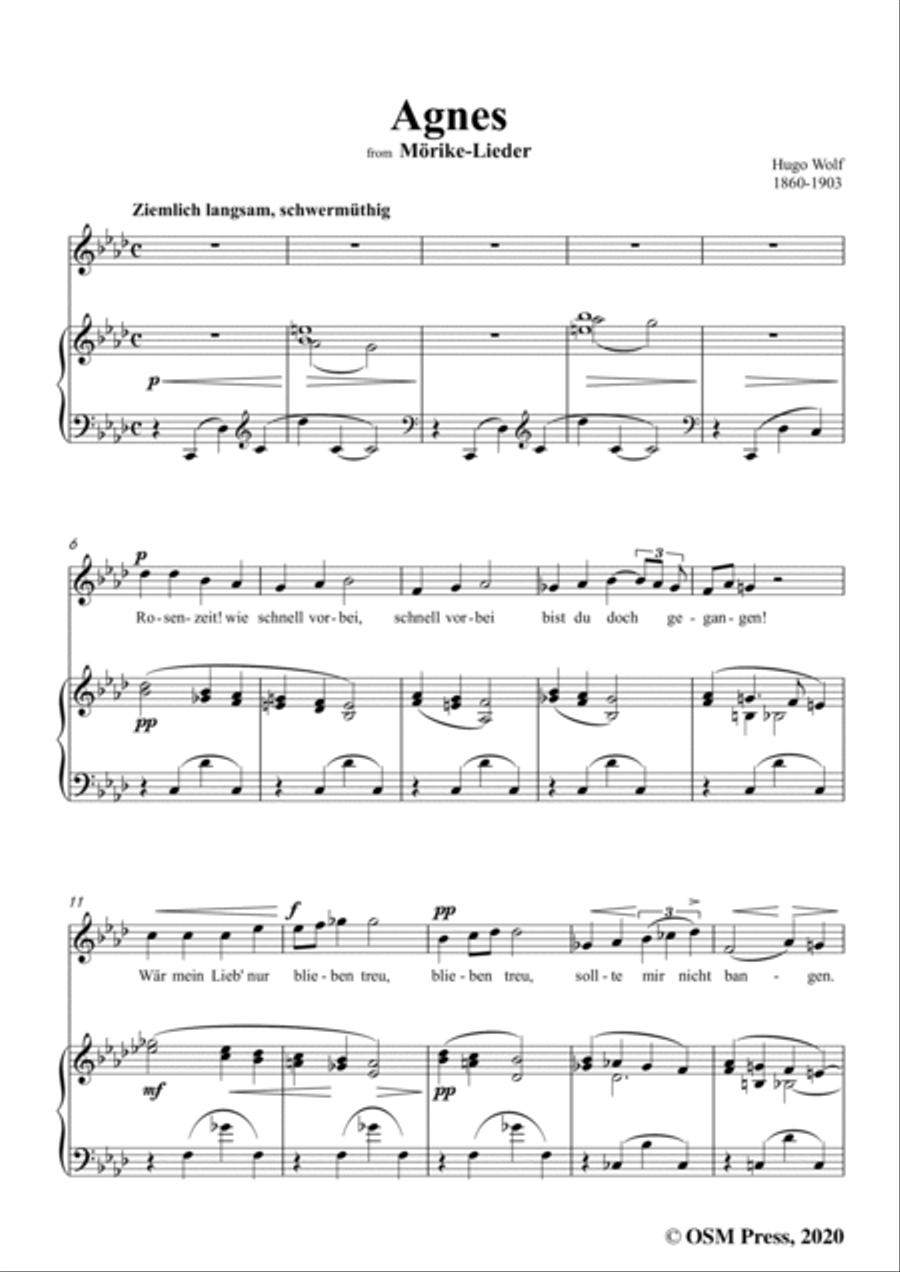 Wolf-Agnes,in f minor,IHW 22 No.14,from Morike-Lieder,for Voice and Piano Voice Solo scores gallery preview page 3