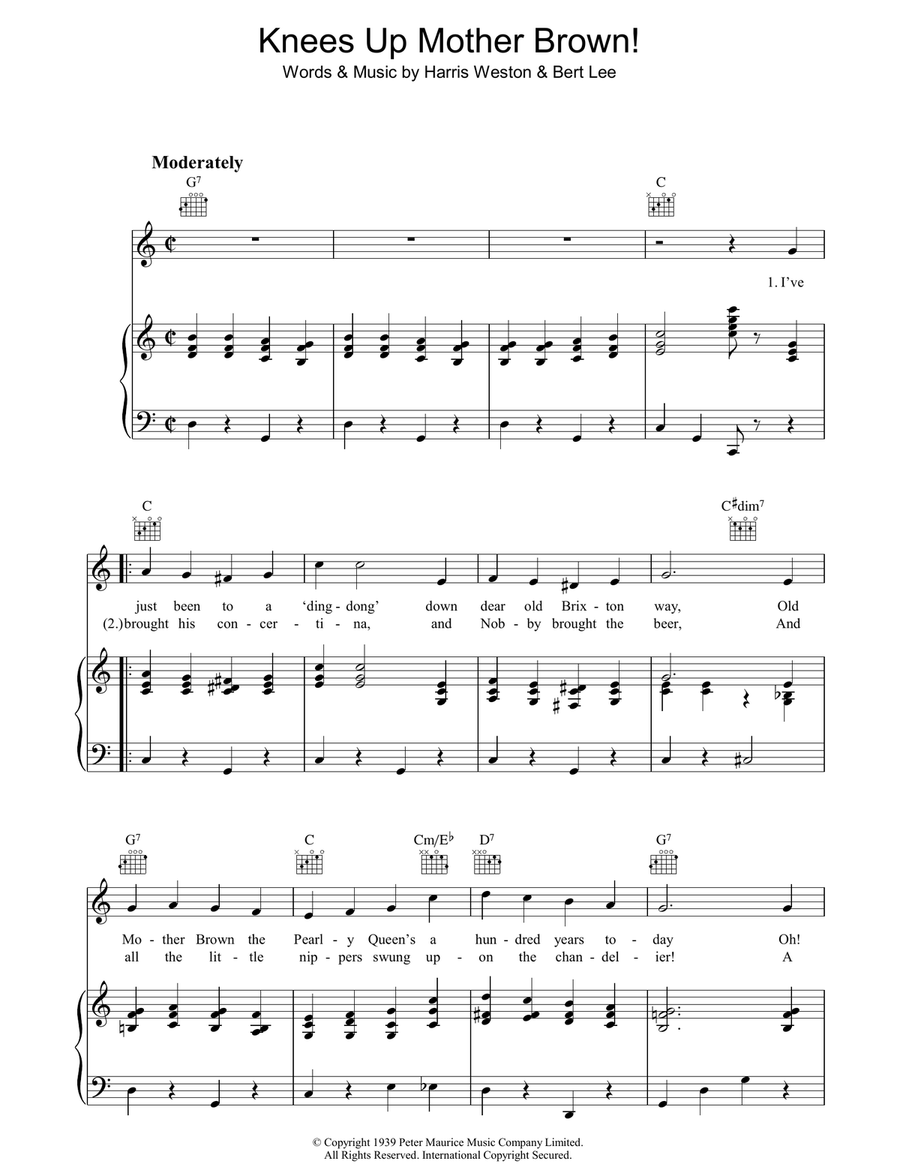 Knees Up Mother Brown Piano, Vocal, Guitar scores gallery preview page 1