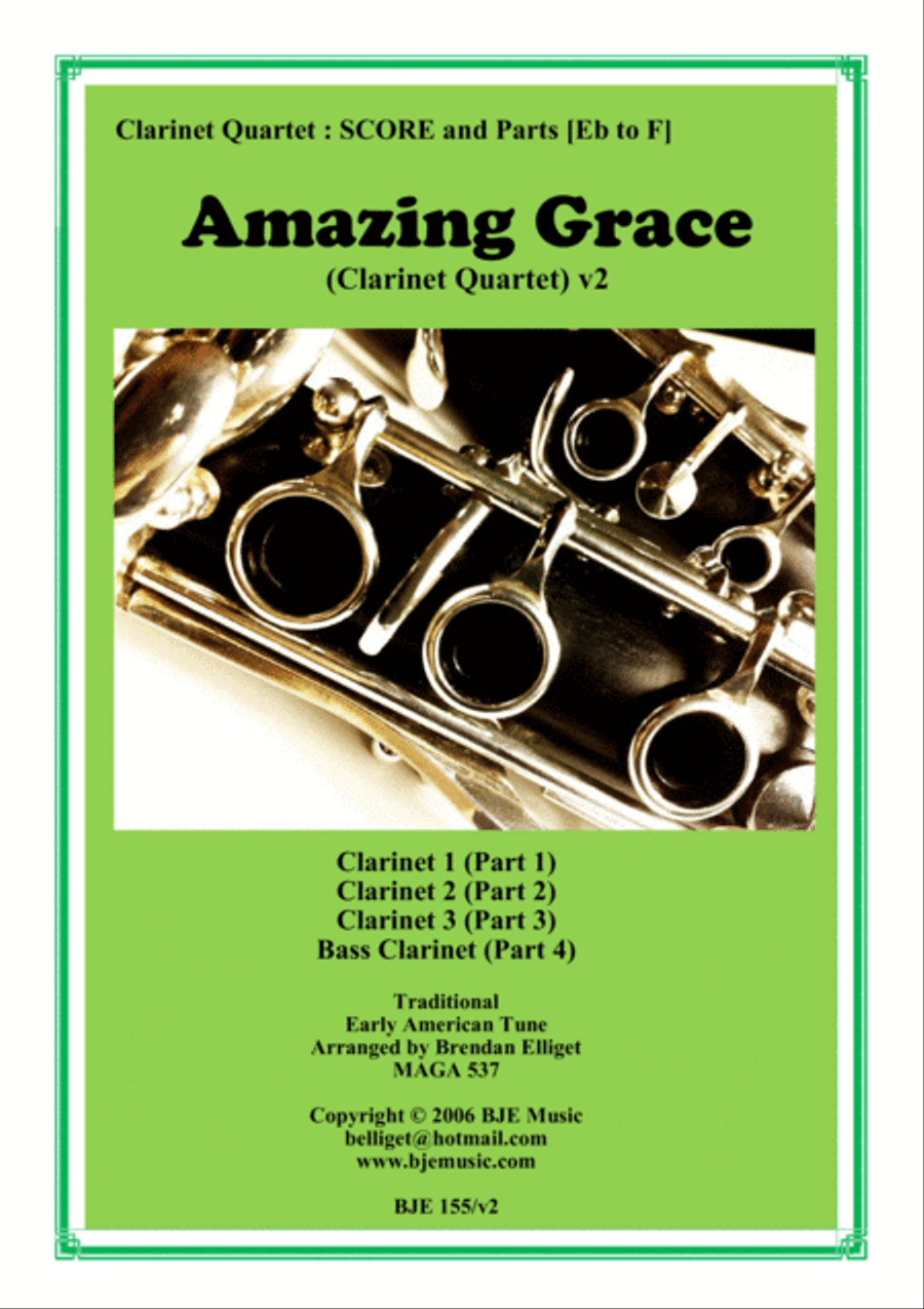 Amazing Grace - Clarinet Quartet Score and Parts PDF