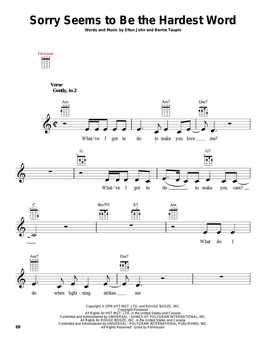Sorry Seems To Be The Hardest Word Ukulele scores gallery preview page 1