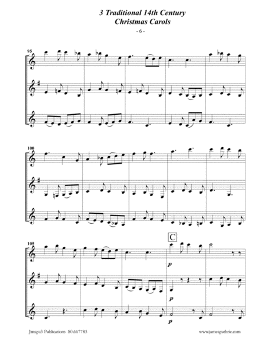 3 Traditional 14th Century Christmas Carols for Clarinet Trio Clarinet Trio scores gallery preview page 6