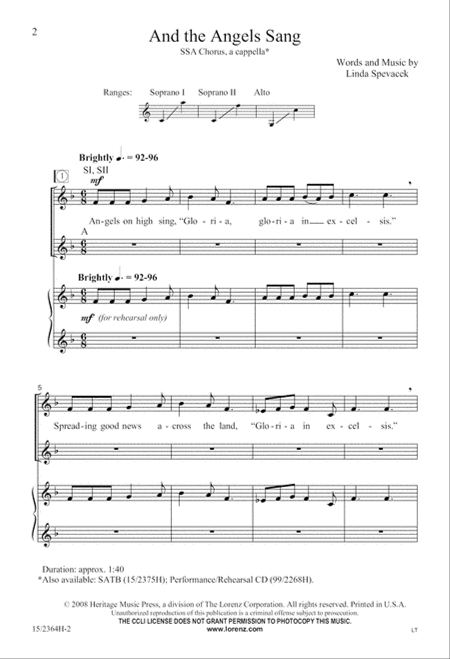 And the Angels Sang And the Angels Sang SSA scores gallery preview page 2