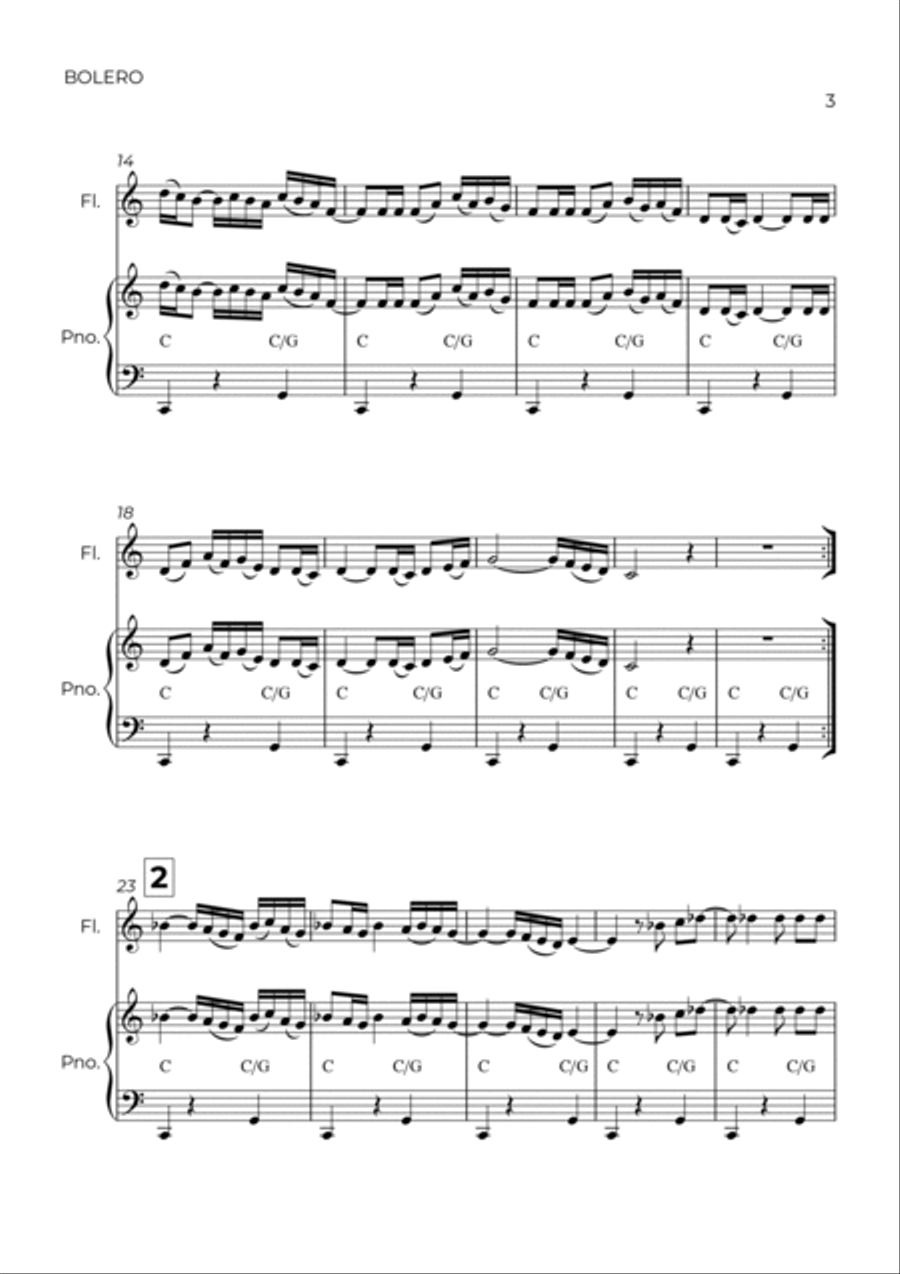 BOLERO - RAVEL - FLUTE & PIANO Flute Solo scores gallery preview page 3