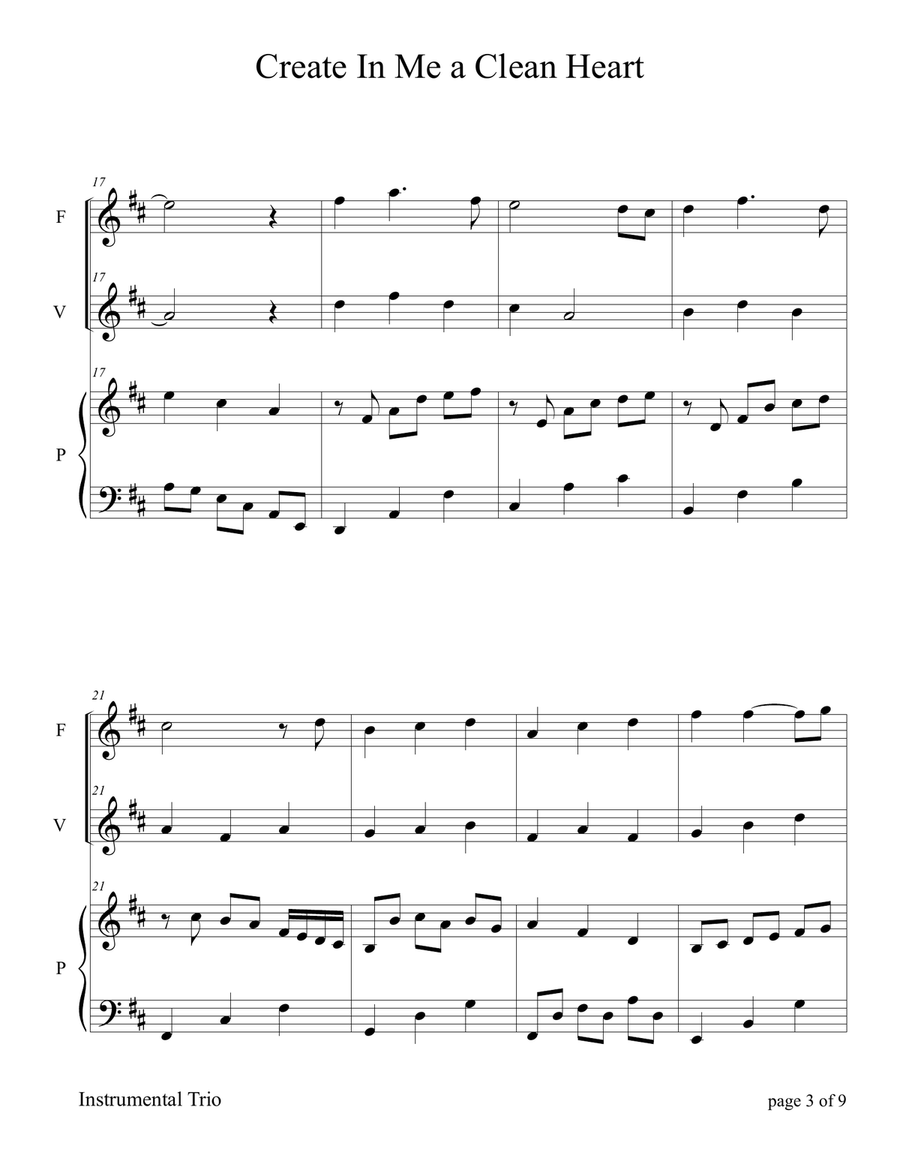 Create In Me a Clean Heart ~ Psalm 51 (for Flute and/or Violin Duet with Piano accompaniment) Flute scores gallery preview page 4