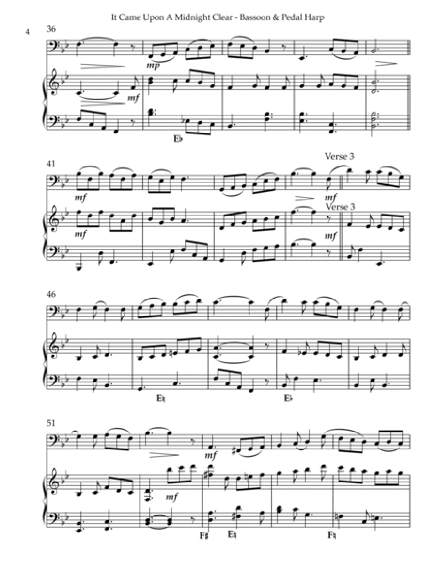 It Came Upon A Midnight Clear, Duet for Bassoon & Pedal Harp Bassoon scores gallery preview page 4