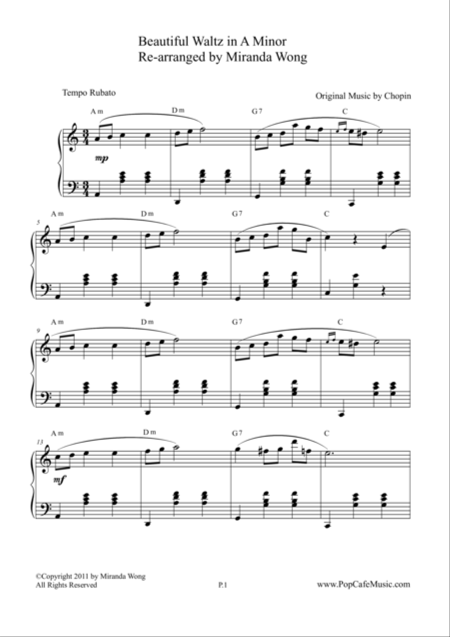 Beautiful Waltz in A Minor Op.19 by Chopin 4-Part scores gallery preview page 1