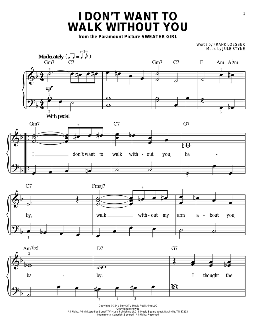 I Don't Want To Walk Without You Easy Piano scores gallery preview page 1