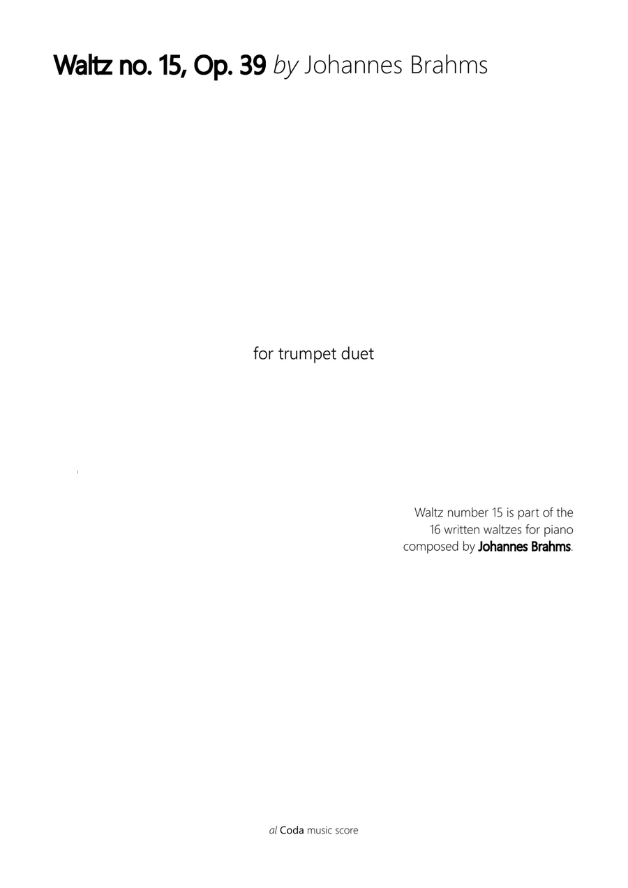 Waltz no. 15 Op. 39 by J. Brahms - for trumpet duet Trumpet Duet scores gallery preview page 1