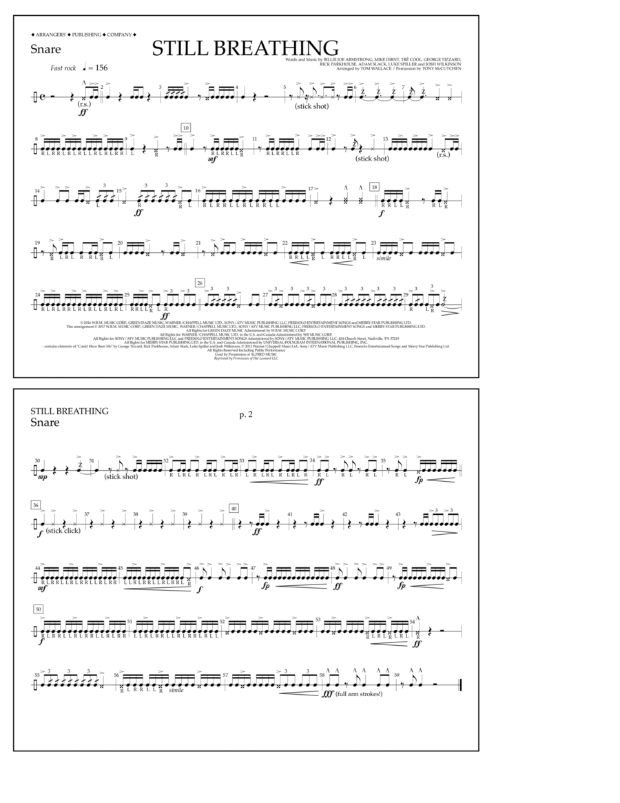 Still Breathing - Snare Percussion scores gallery preview page 1