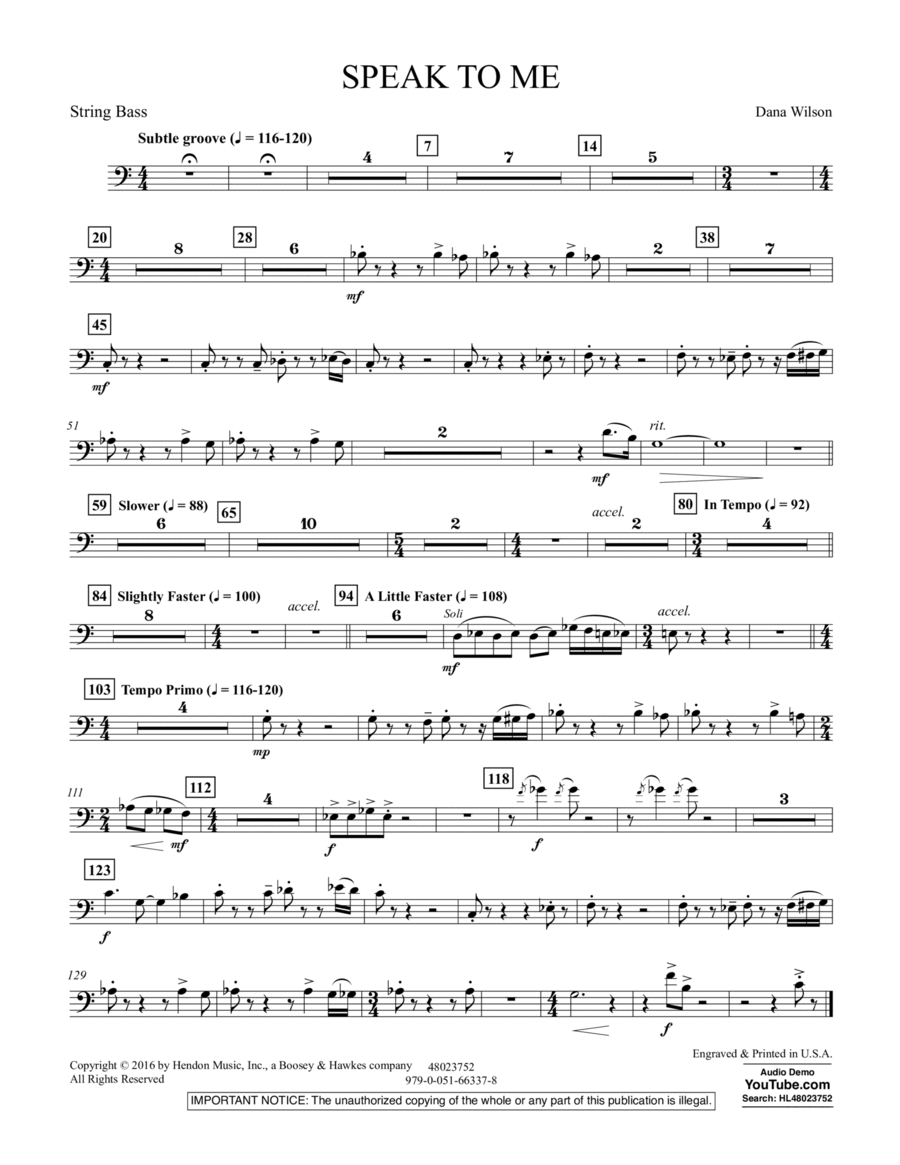 Speak to Me - String Bass Double Bass scores gallery preview page 1