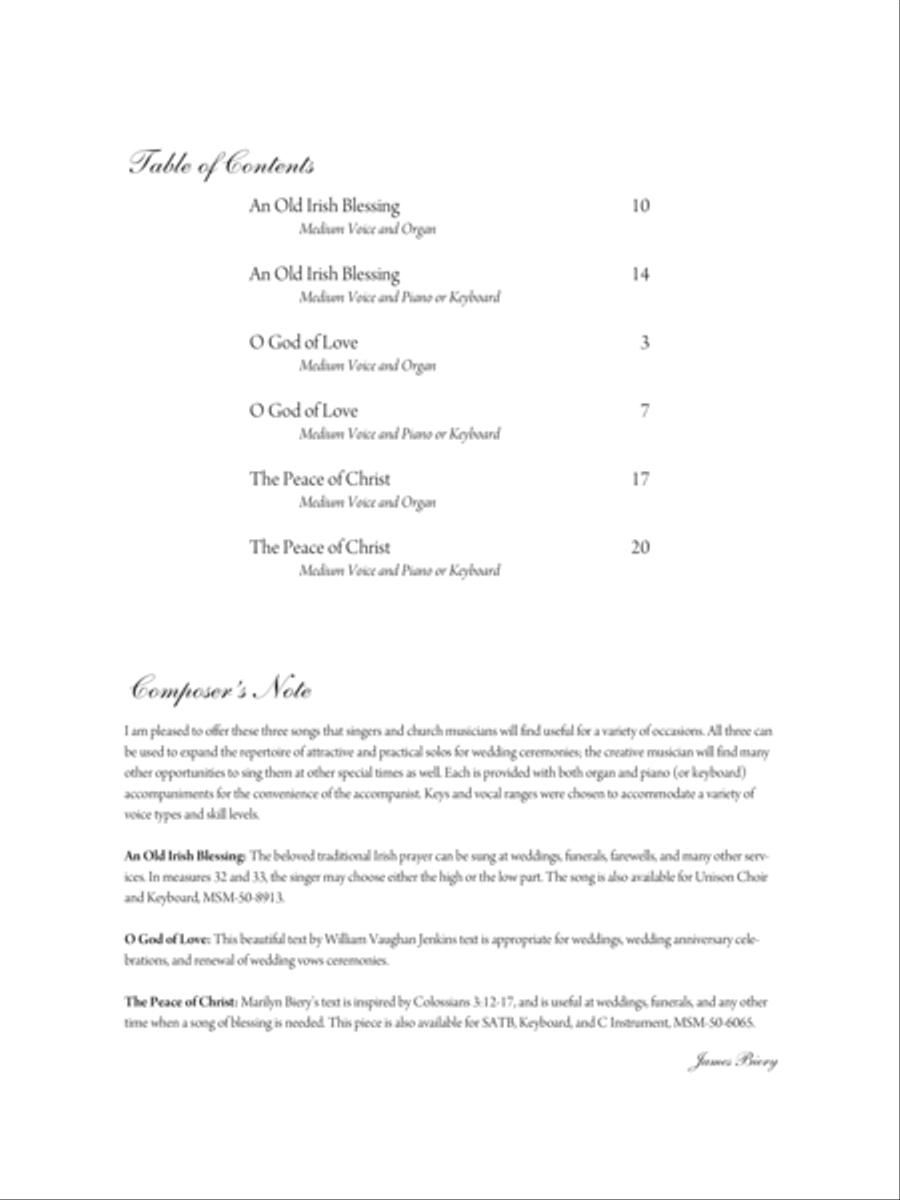 The Peace of Christ Three Vocal Solos for Weddings and General Use Medium Voice scores gallery preview page 2