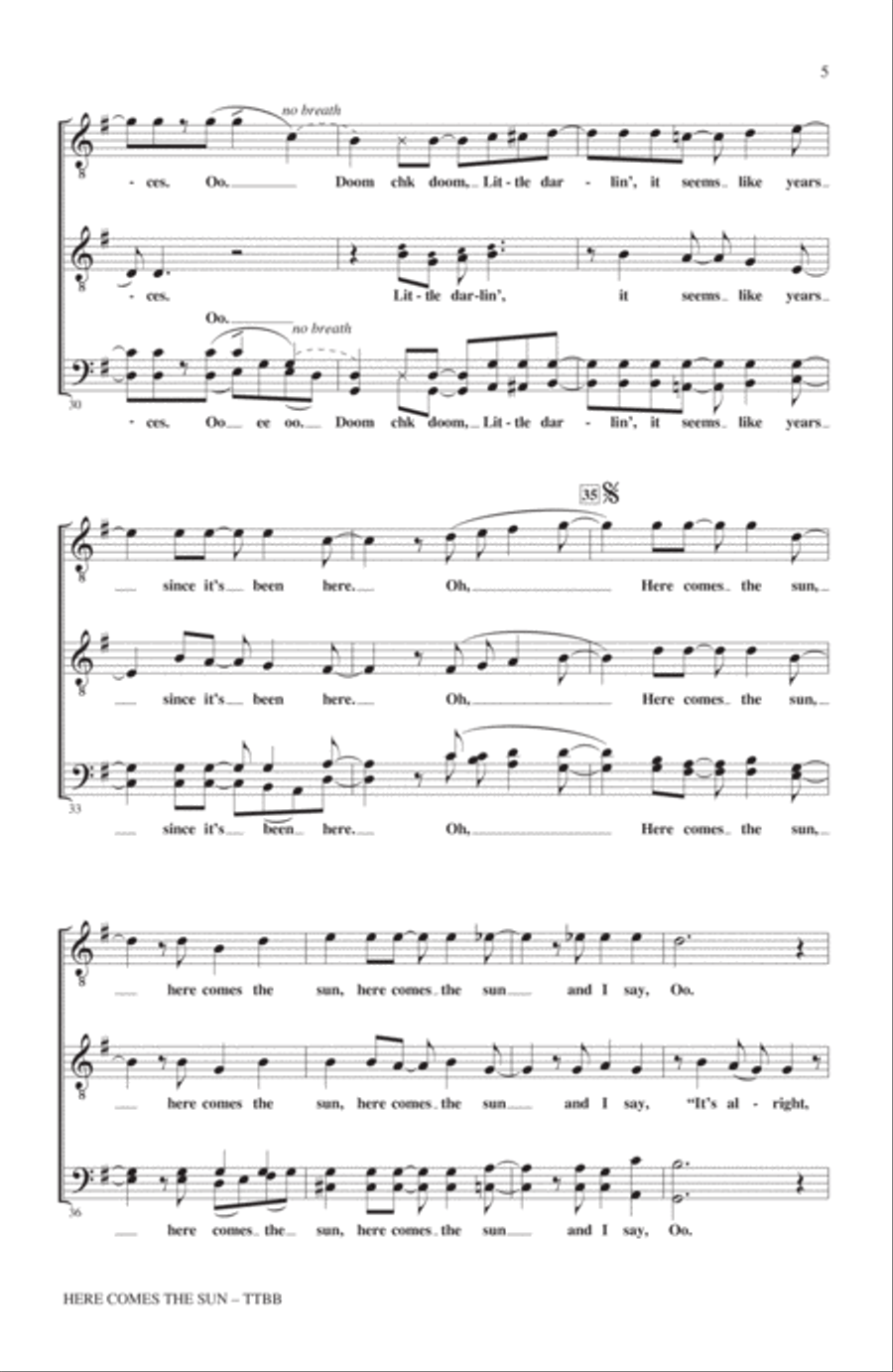 Here Comes The Sun (arr. Kirby Shaw) TTBB scores gallery preview page 4