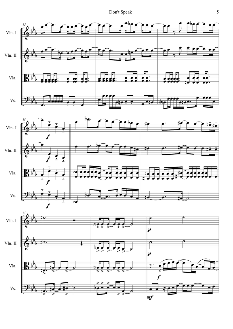Don't Speak String Quartet scores gallery preview page 5