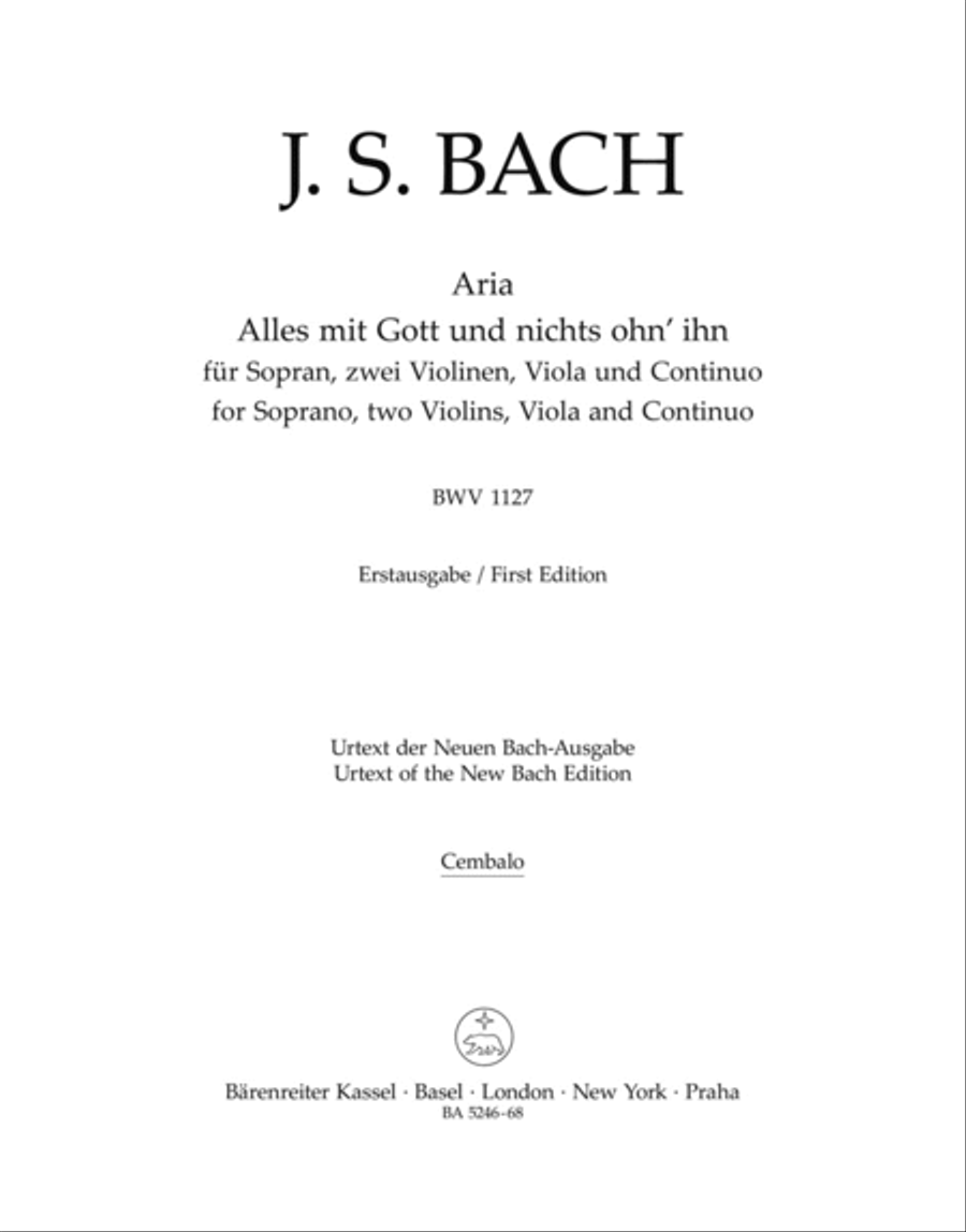 Alles mit Gott und nichts ohn ihn for Soprano, two Violins, Viola and Basso continuo BWV 1127 Viola scores gallery preview page 1